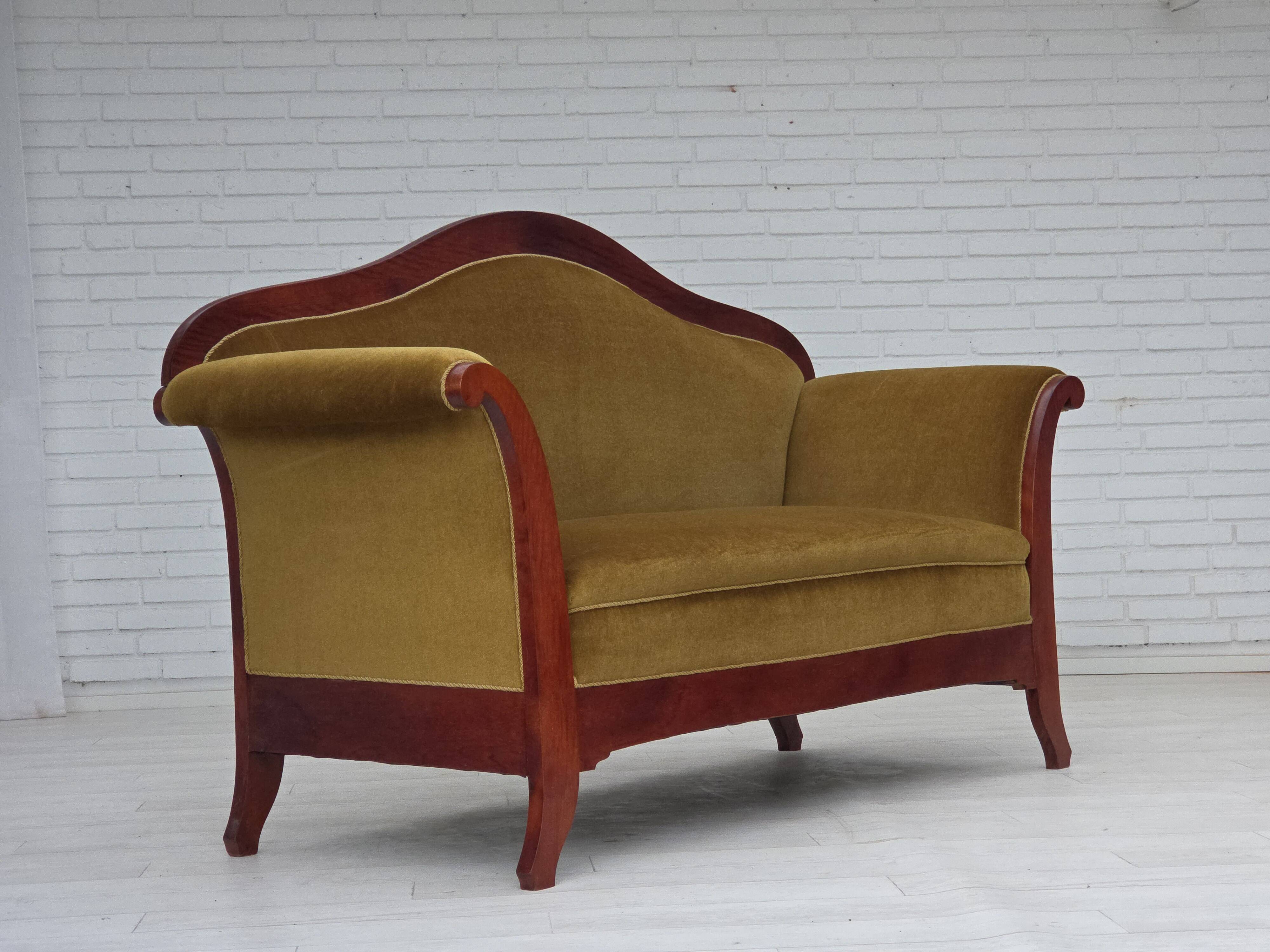 1950s, Danish 2-seater sofa in Biedermeier style, furniture velour.