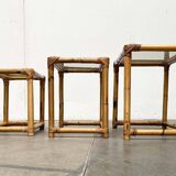 Nest of bamboo and glass tables in mid-century style, 1960s, set of 3.