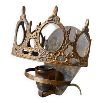 1970s Gothic Revival Crown Wall Sconce, Ornate Vintage Metal Lighting