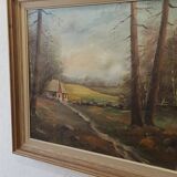 Vintage painting "Gîte on the edge of the forest" .