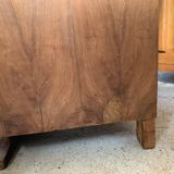 High art deco chest of drawers with mustache feet in raw walnut, 1930s