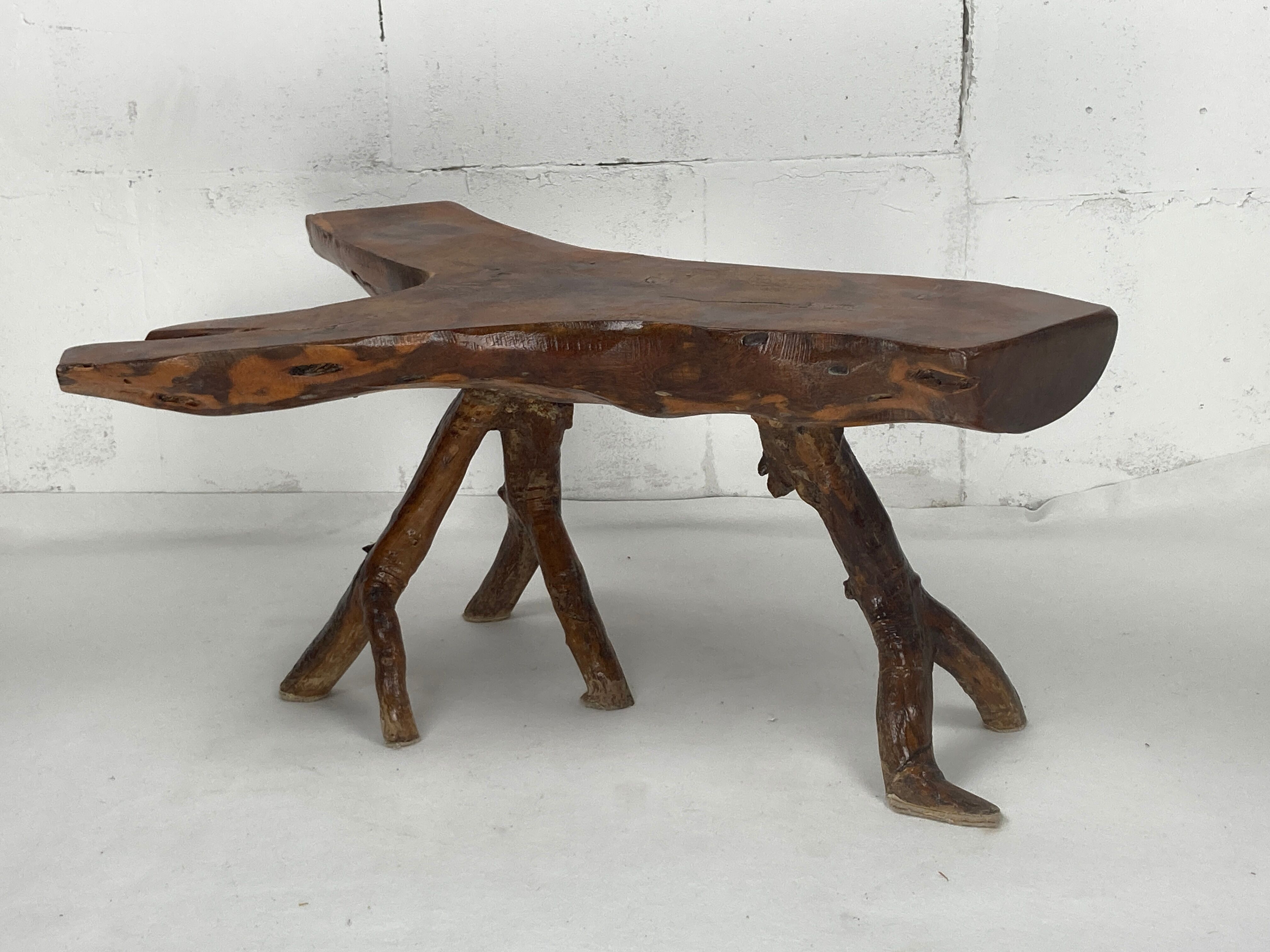 Wabia sabi rustic tree branch side table, Dutch 1960s