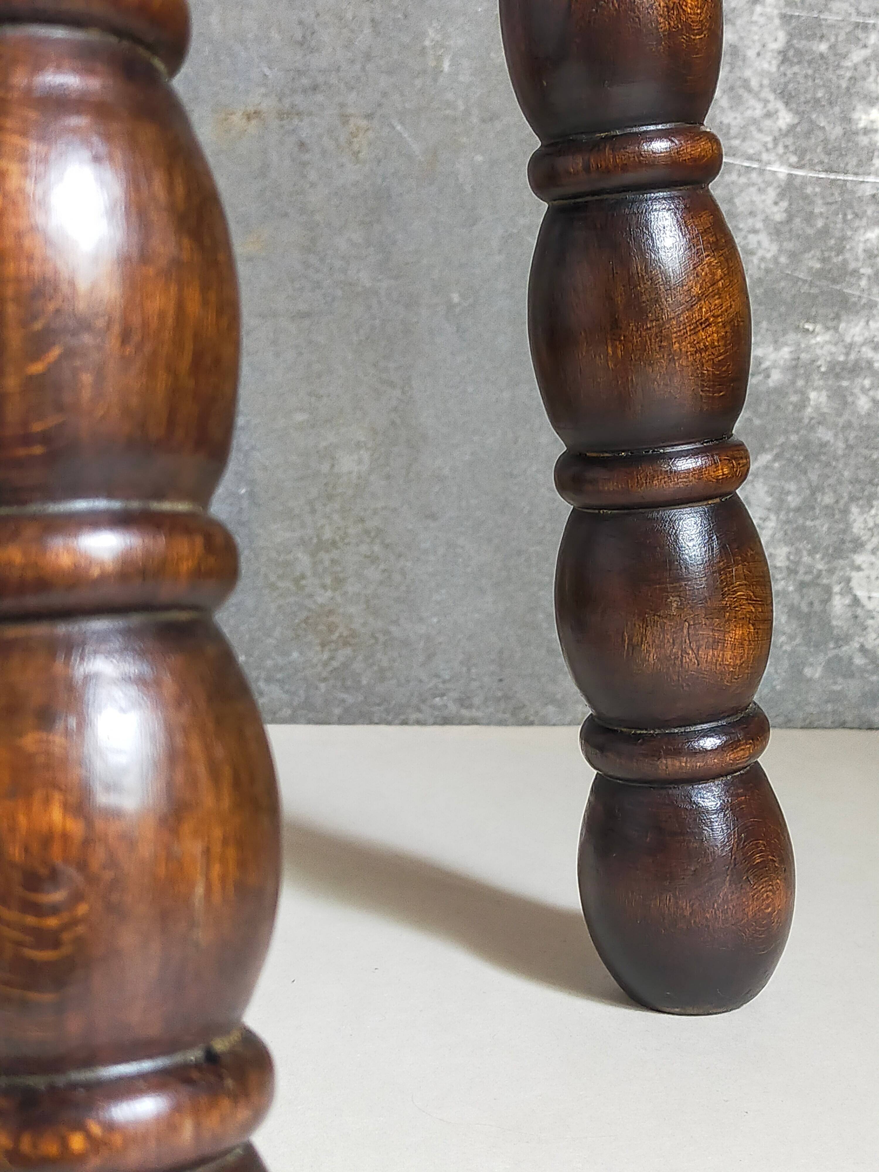 Vintage solid turned wood tripod stool
