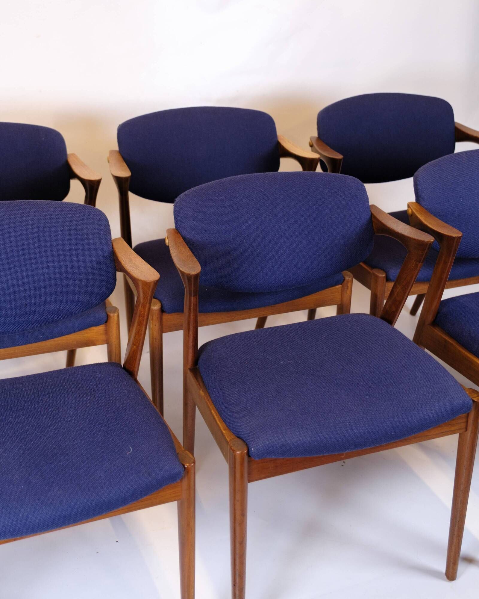 Set of six dining chairs - Model 42 - teak & blue fabric - Kai Kristiansen - Schou Andersen - 1960s