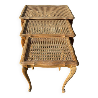 Suite of 3 nesting tables in canework