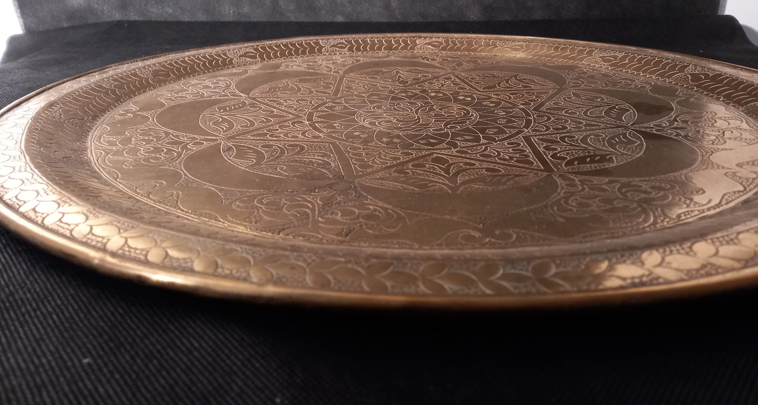 Large Oriental Tea Tray Engraved Hands
