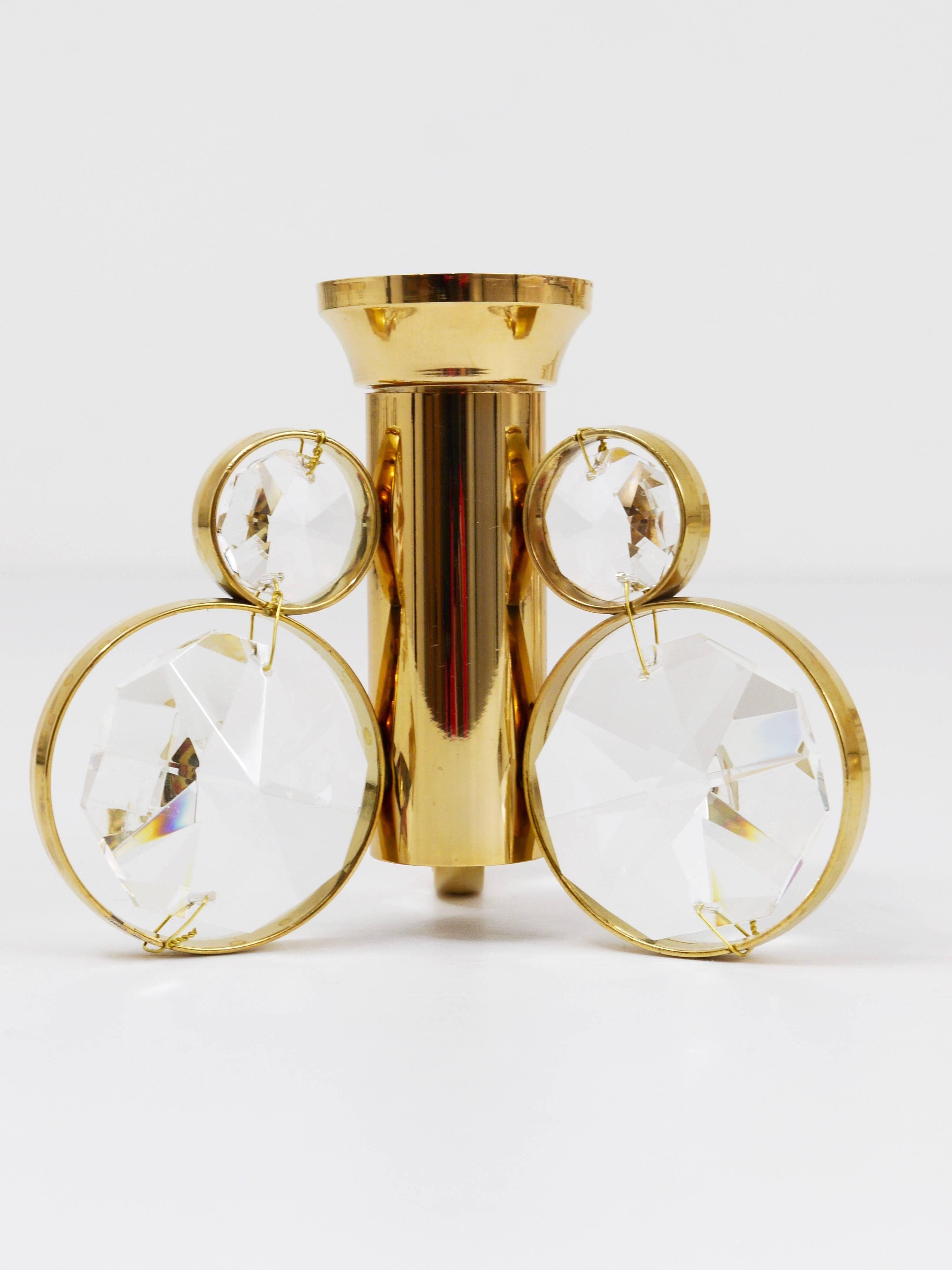 10 brass and crystal candle holders in the Palwa style by Gaetano Sciolari.