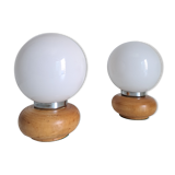 Pair of wooden bedside lamps