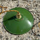Trio of vintage pendant lights in green and white enameled sheet metal, industrial farmhouse decor