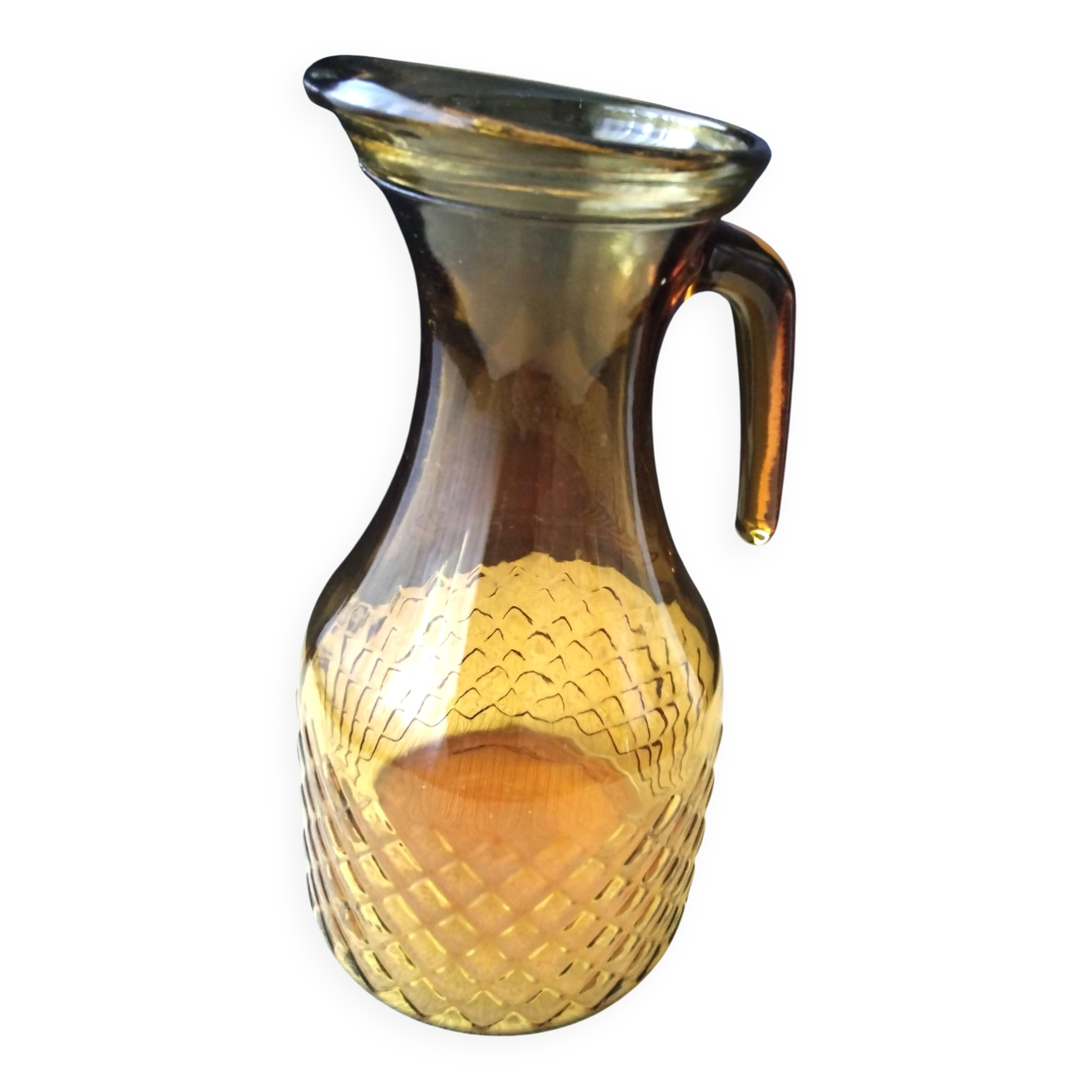 Water carafe, vintage amber glass jug