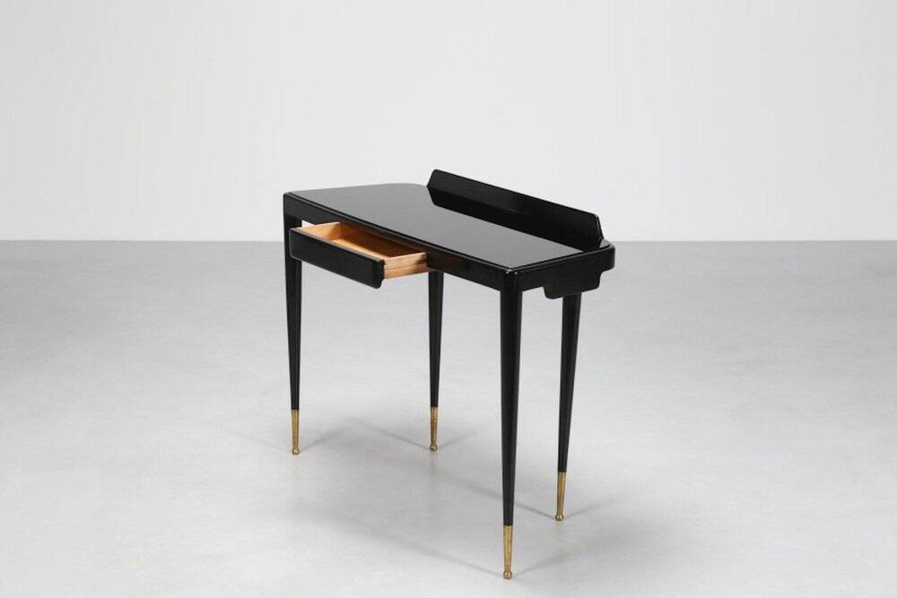 Mid-Century Brass, Wood and Glass Console in the style of Gio Ponti, 1950s