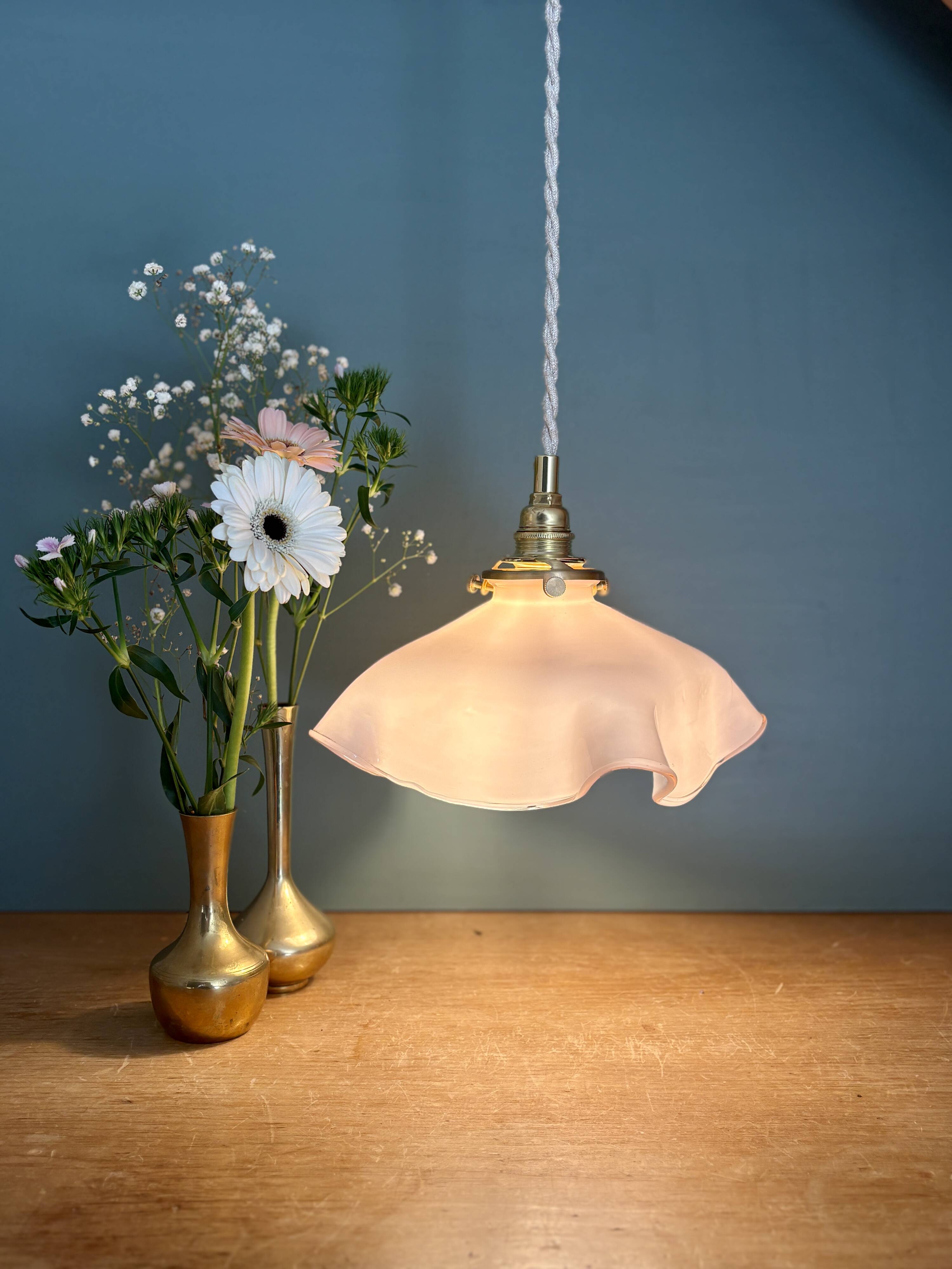 Vintage pink opaline pendant light