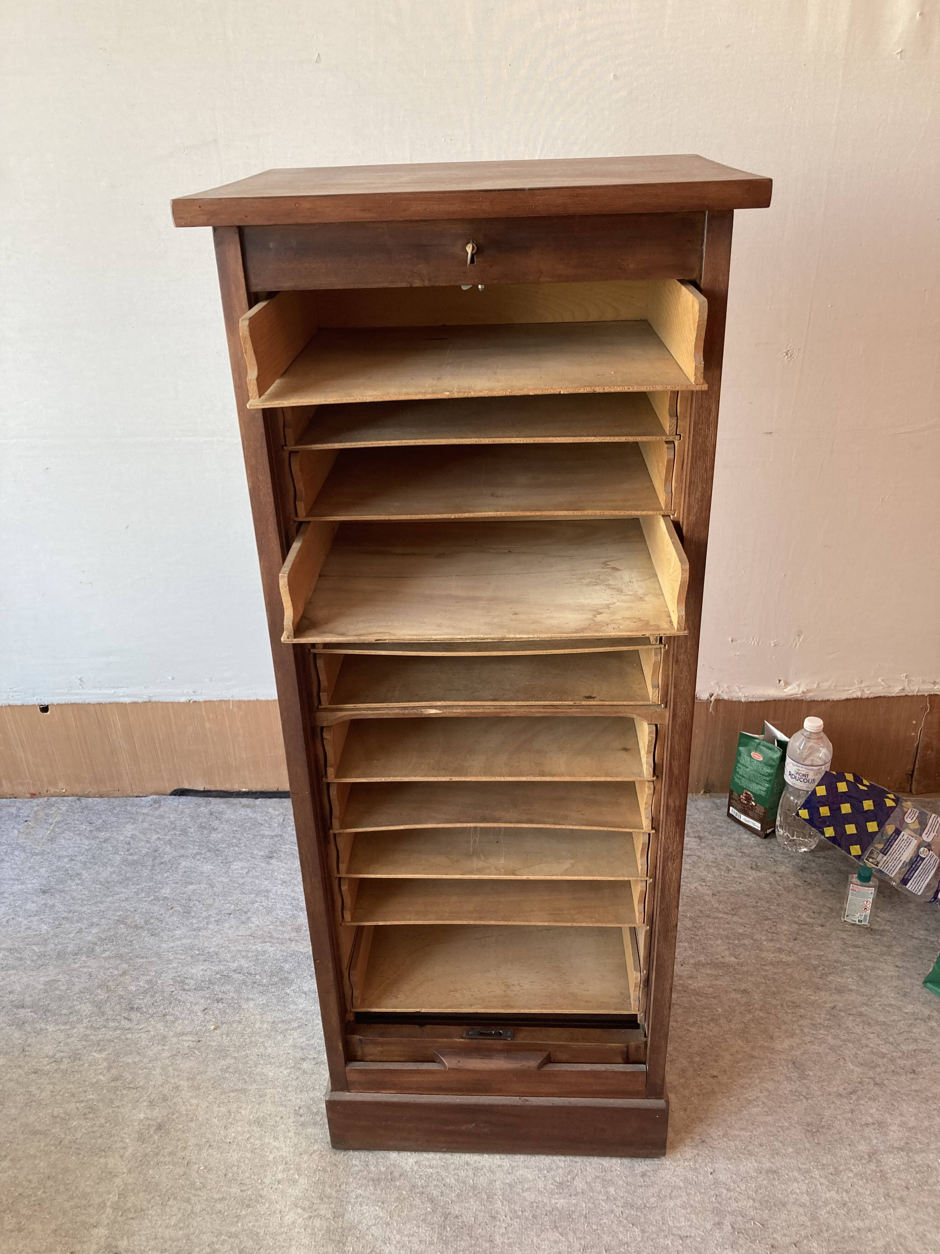 Small curtain filing cabinet.