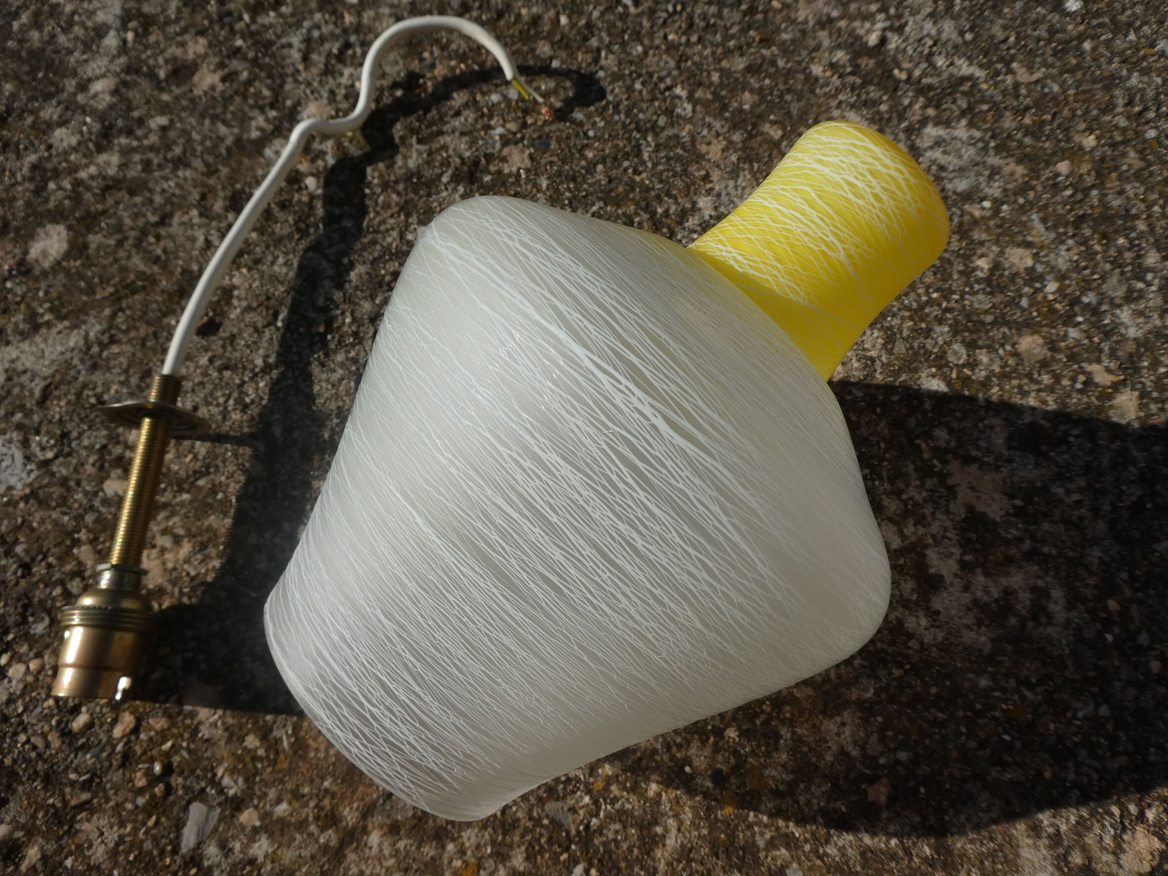 white and yellow vintage textured glass pendant lamp 50s