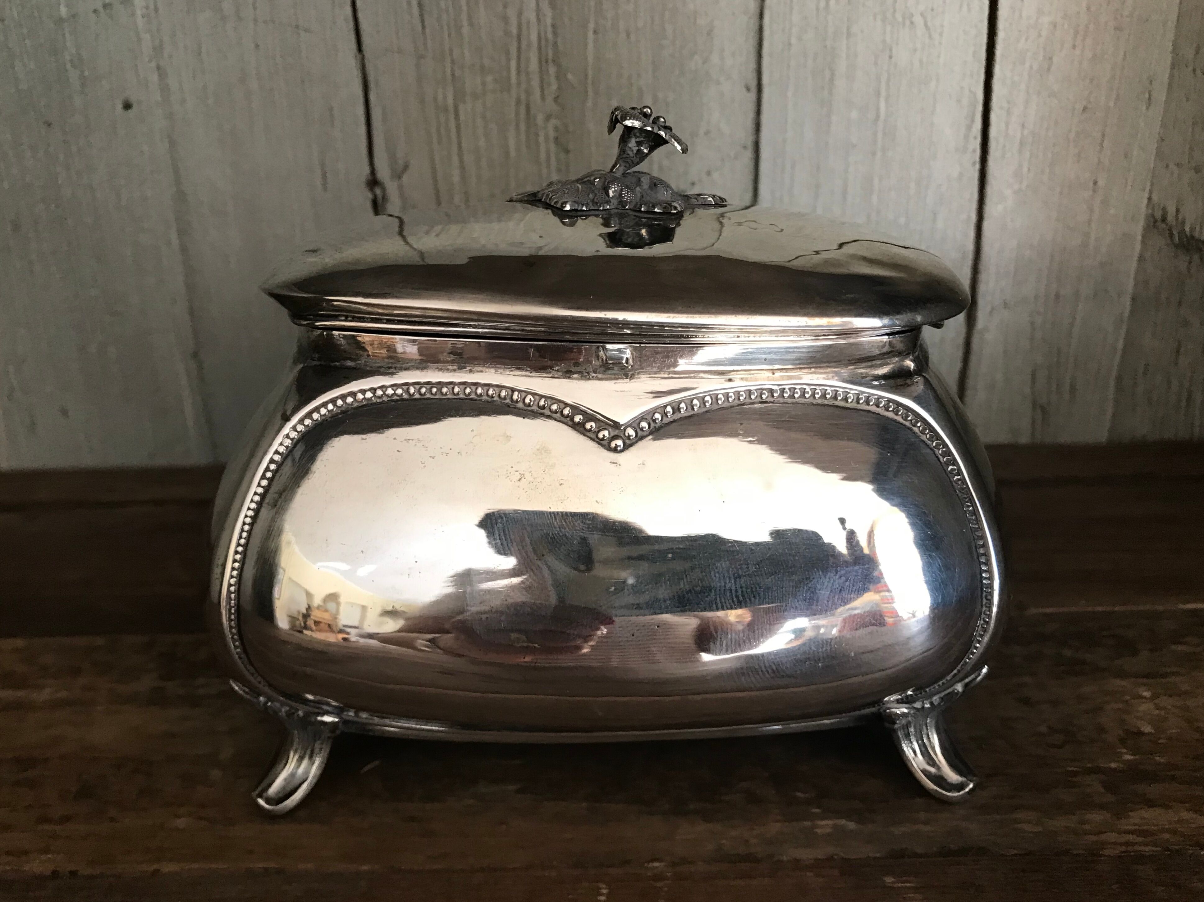 Antique jewelry box silver metal