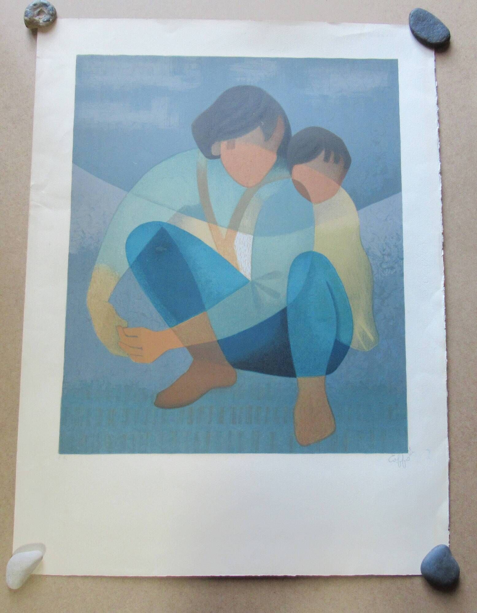 Louis toffoli lithograph on arches paper woman and child signed & numbered