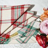 Set of 6 napkins in green and red linen