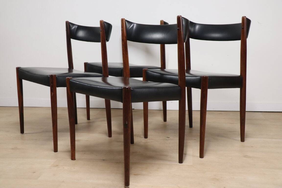 Set of 4 Scandinavian Danish chairs in rosewood and skai, 1960