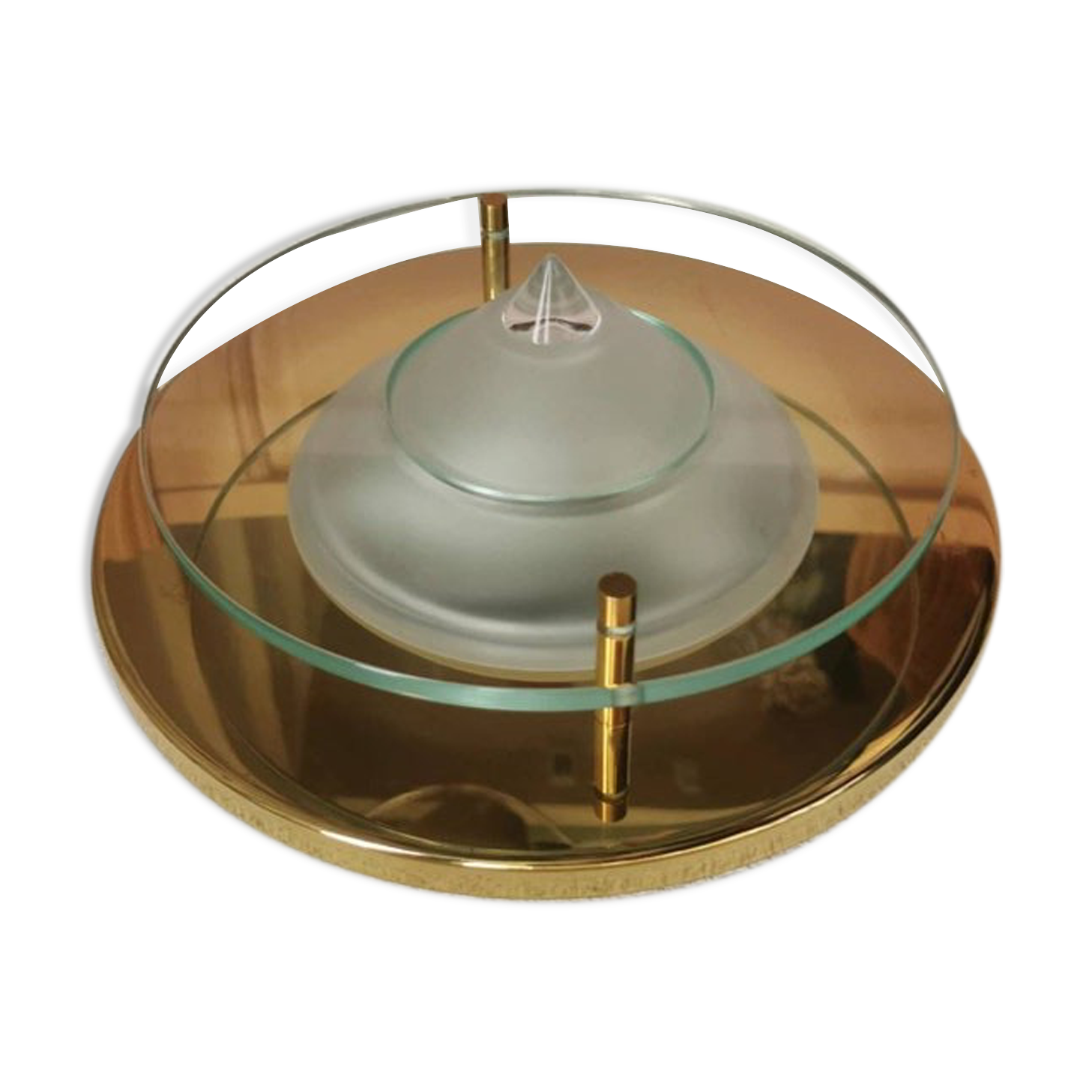Applique vintage ronde en verre, années 80