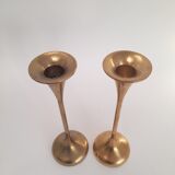 Pair of trumpet candlesticks in brass, Danish design.