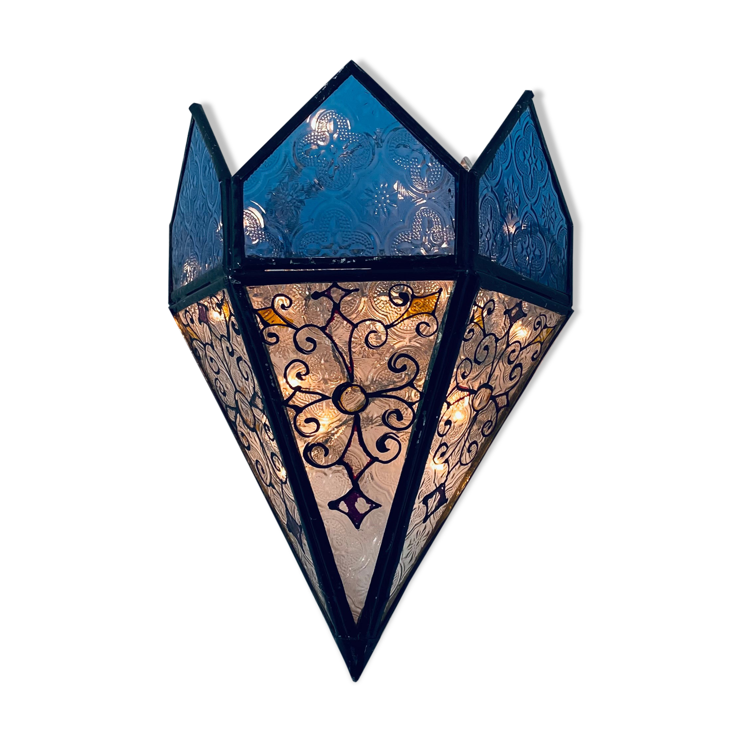 Wall lantern with stained glass windows