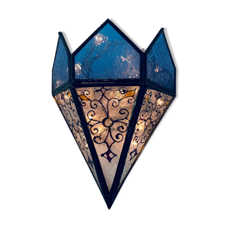 Wall lantern with stained glass windows