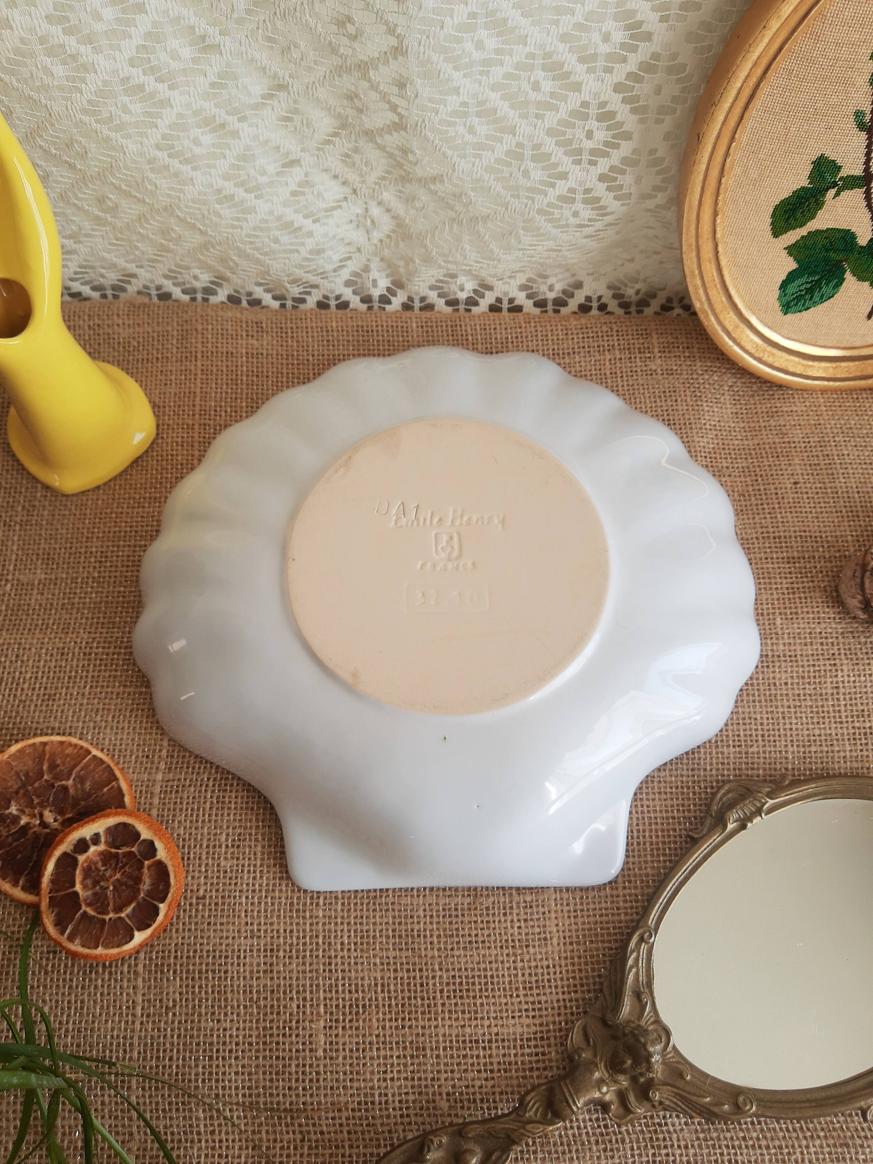 White shell dish Emile Henry France vintage