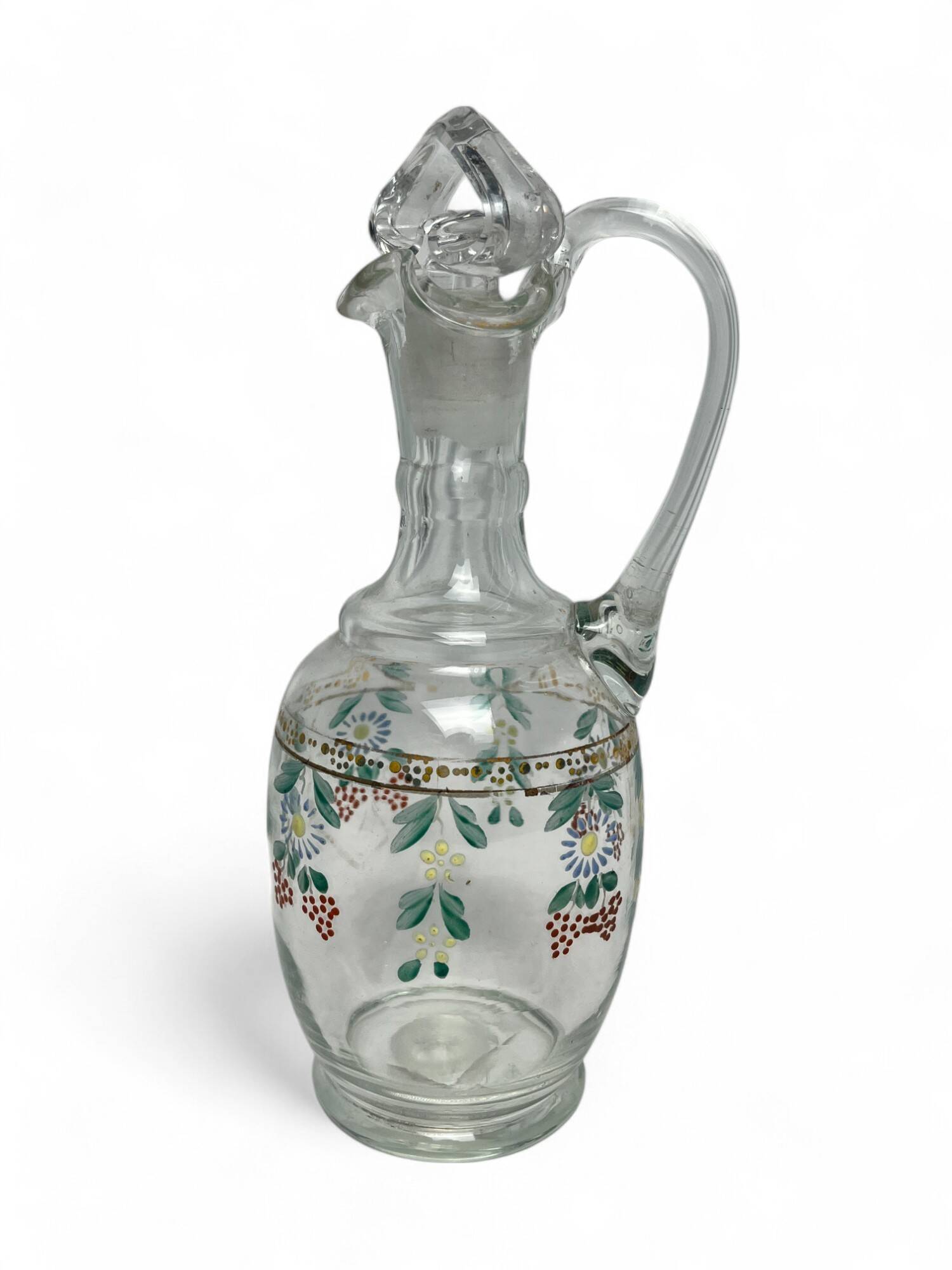 Enameled glass carafe with flower decoration circa 1900