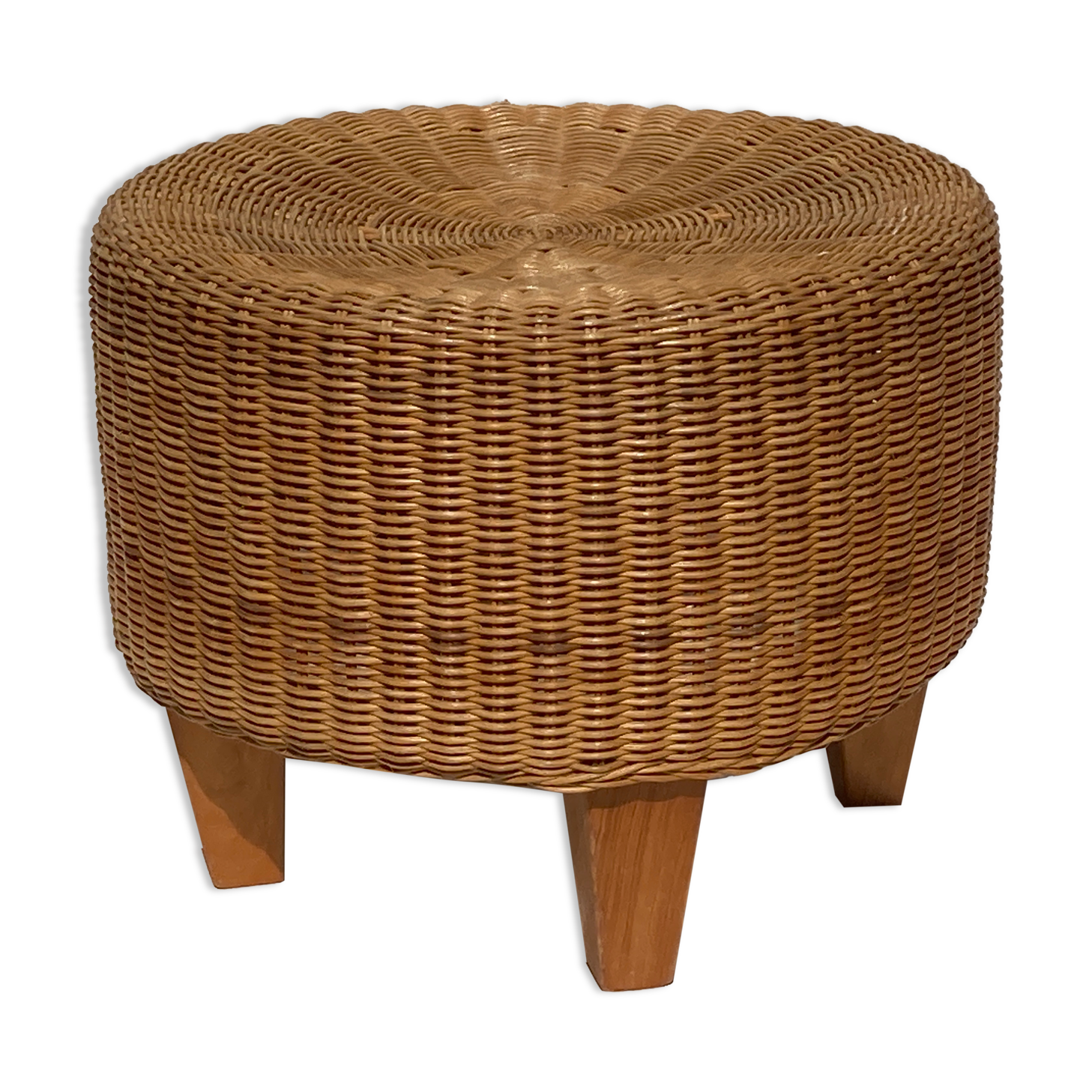 Vintage dutch rattan round stool 1980