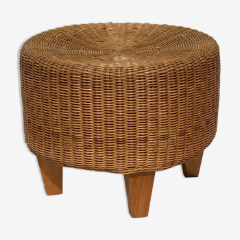 Tabouret rond en rotin 1980