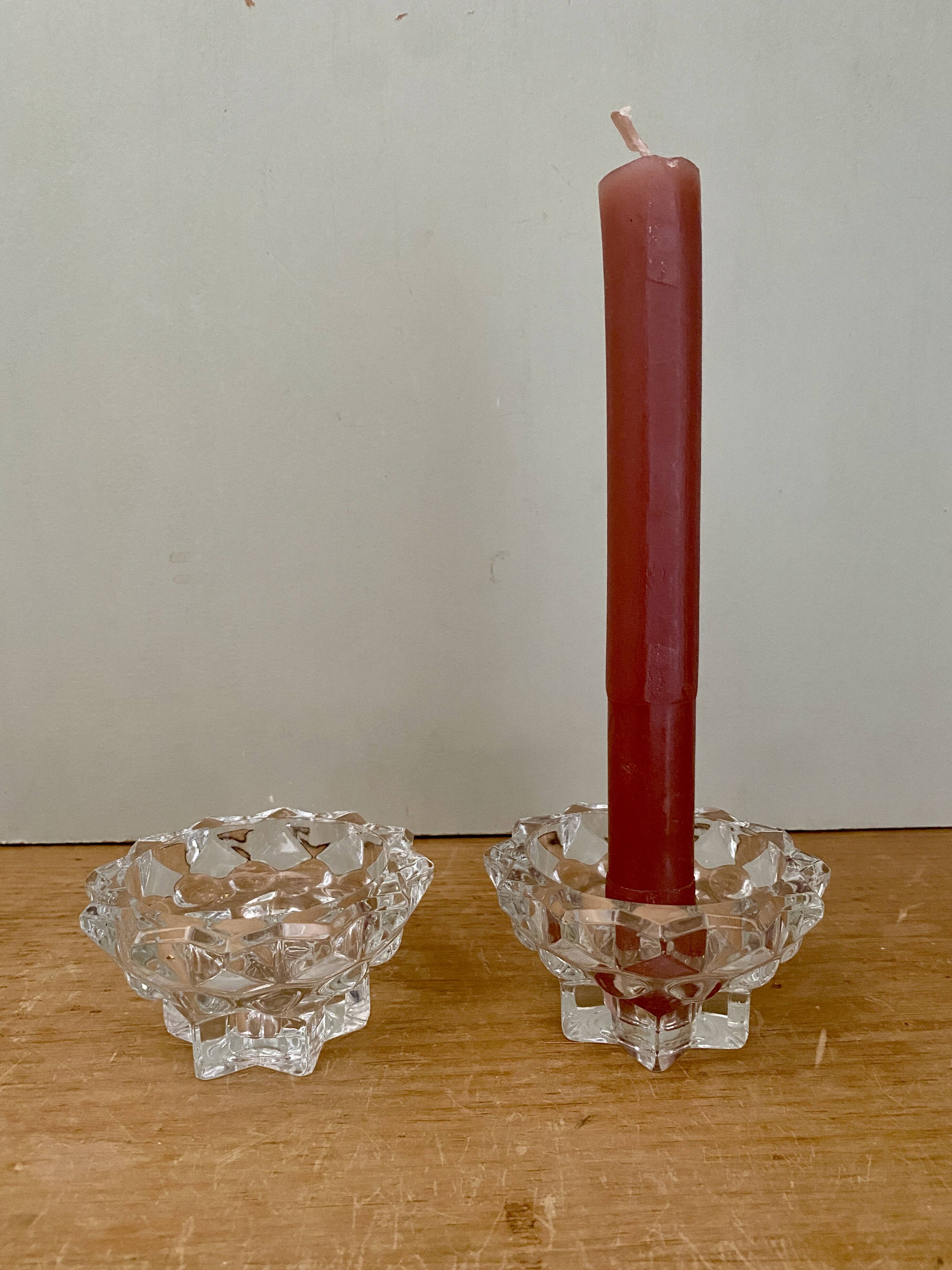 Set of 2 vintage molded glass candle holders