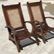 Set of 4 vintage armchairs in cane and wooden slats 1950