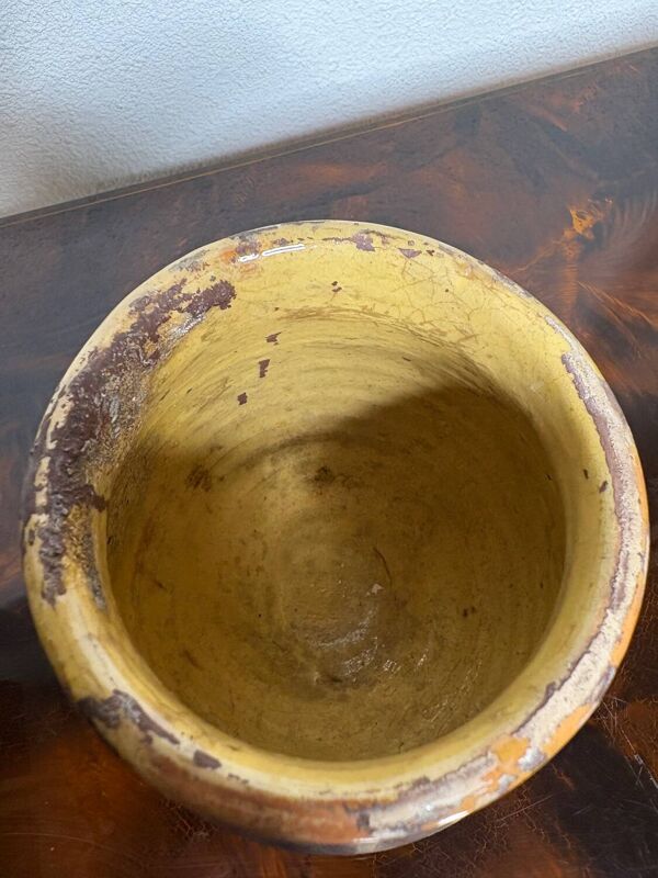 Petit pot à graisse, pot à foie gras, confit, en terre cuite vernissée