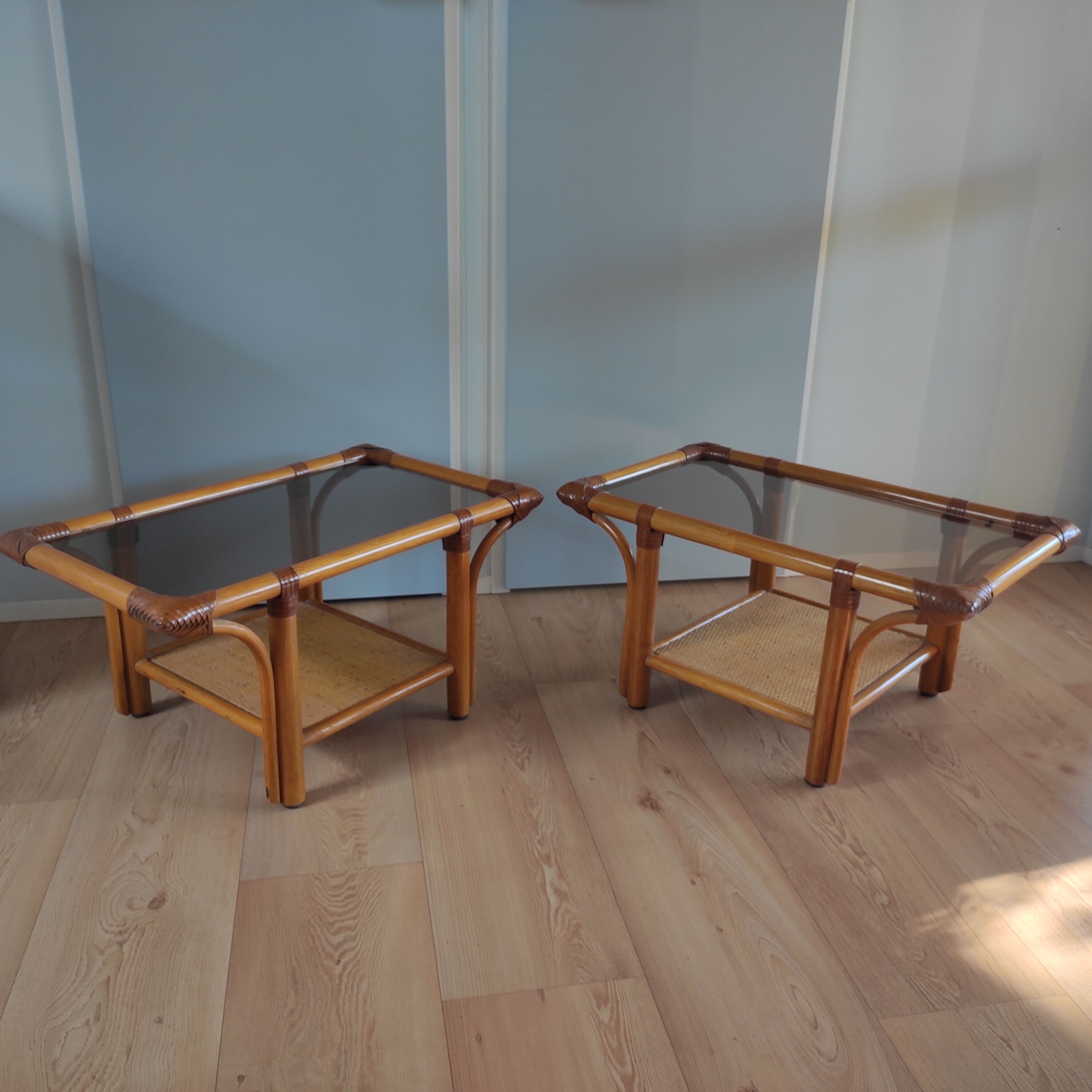 Pair of rattan bedside tables