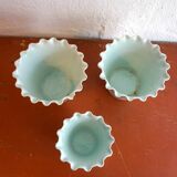Celedon baby blue flower pots with ruffled lips set of 3