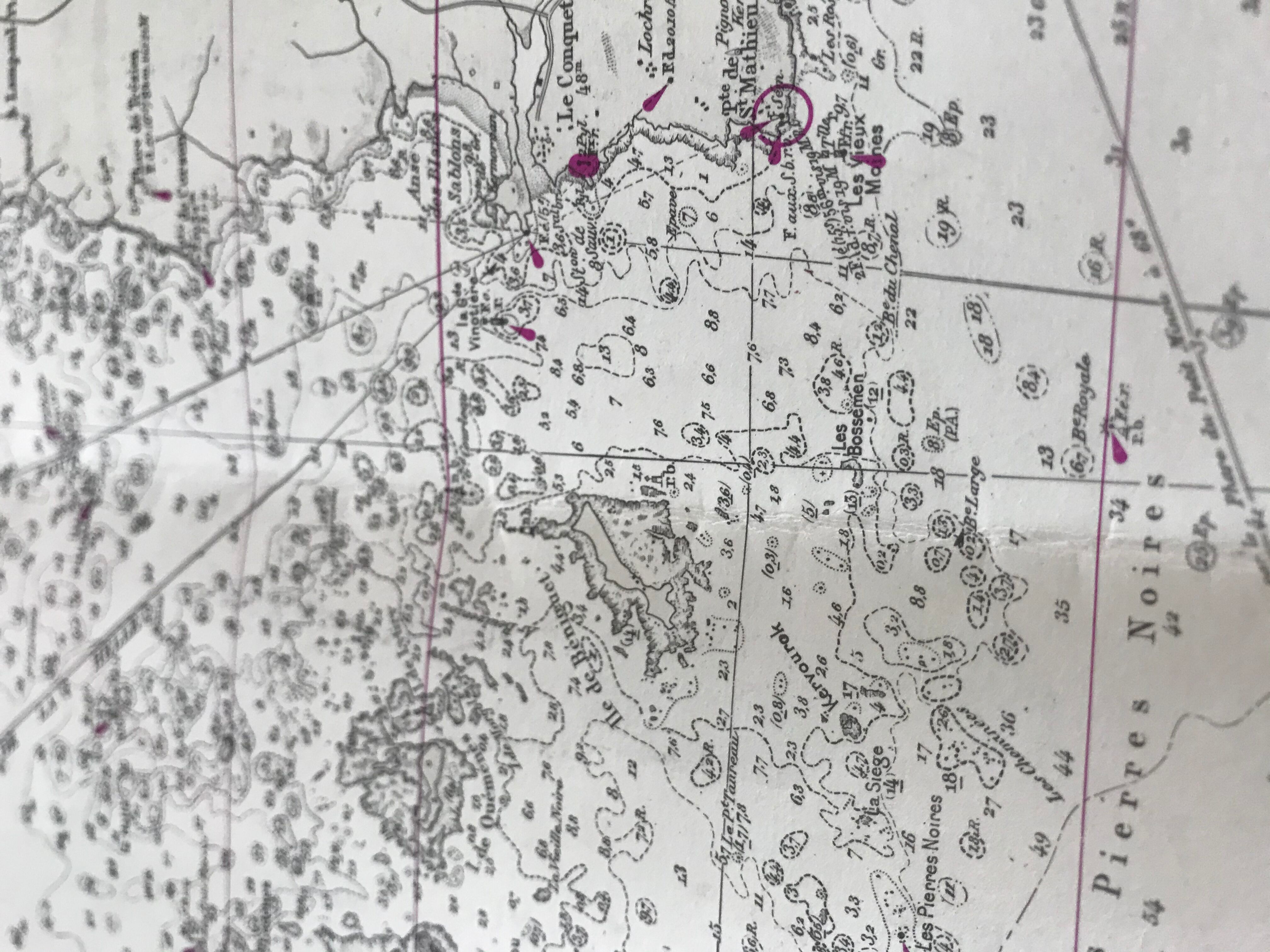 Old nautical charts on the breton coast