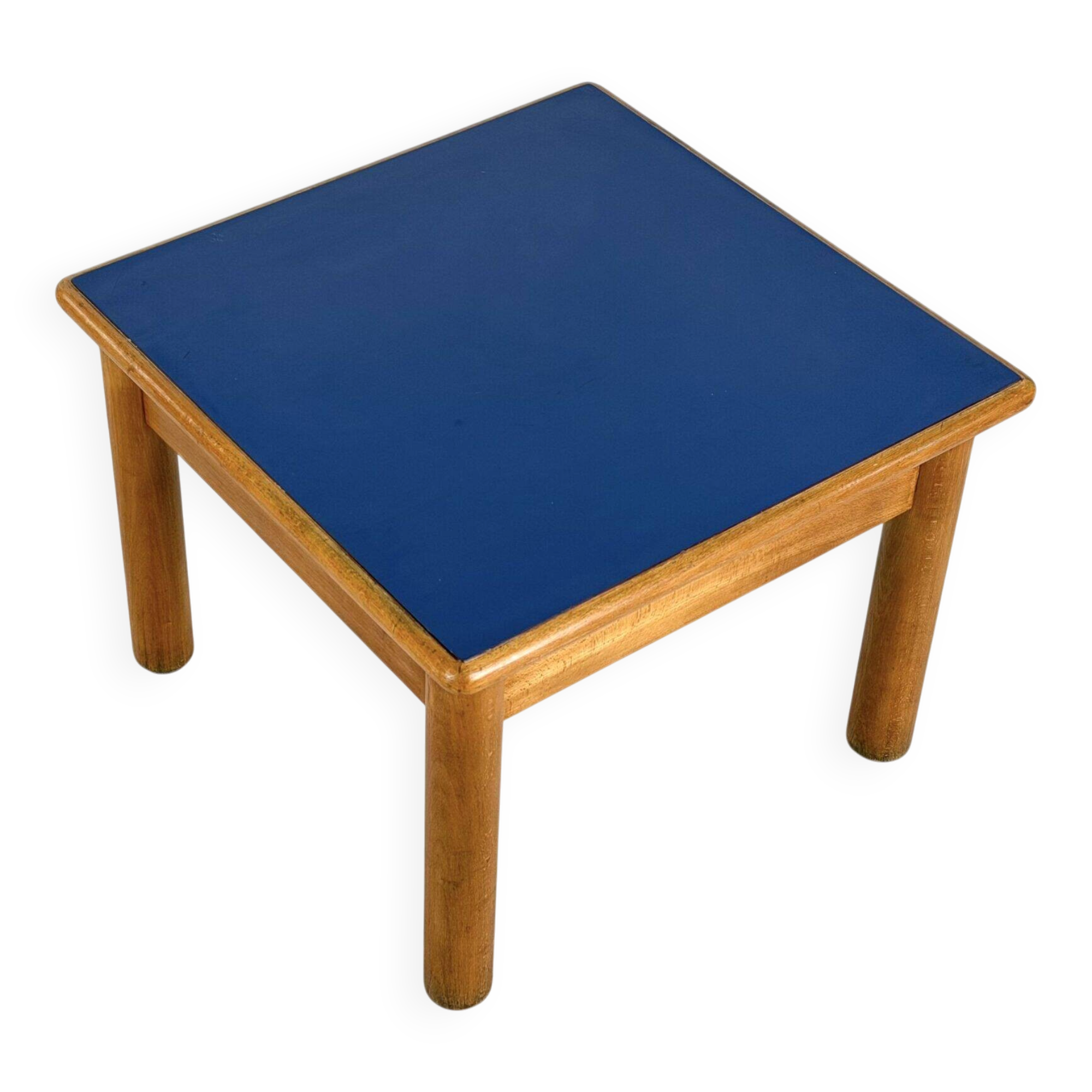 Beech coffee table with a blue formica top, France – 1960s