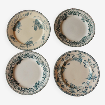 Set of 4 mismatched blue flat plates