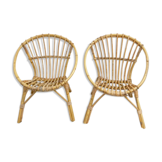 Fauteuils coquille enfant rotin 1960
