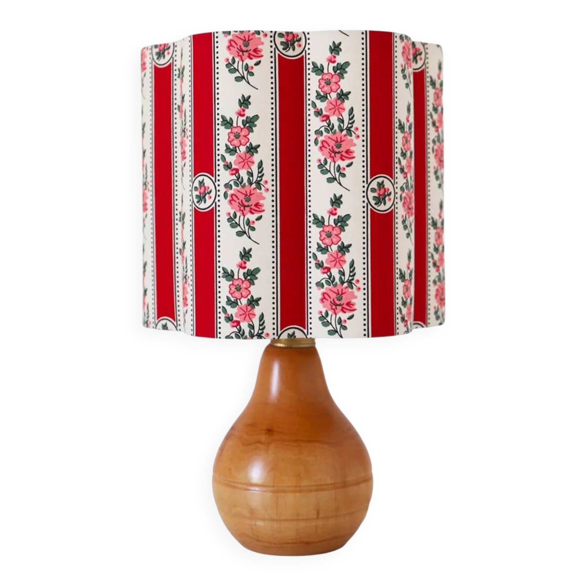 Lampe à poser vintage, pied en bois années 60-70 et abat-jour imprimé