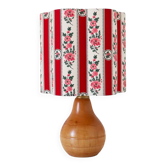 Lampe à poser vintage, pied en bois années 60-70 et abat-jour imprimé