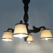Antique hand-carved wooden dragon chandelier with 4 lights from the 1950s