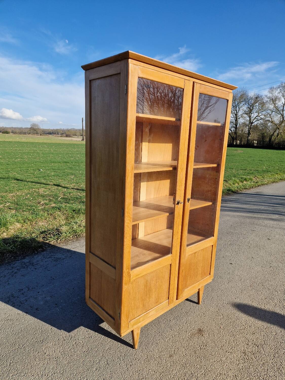 Ancienne Armoire Bibliothèque Parisienne Vitrée Pied Compas