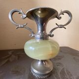 Pair of amphora in onyx and metal