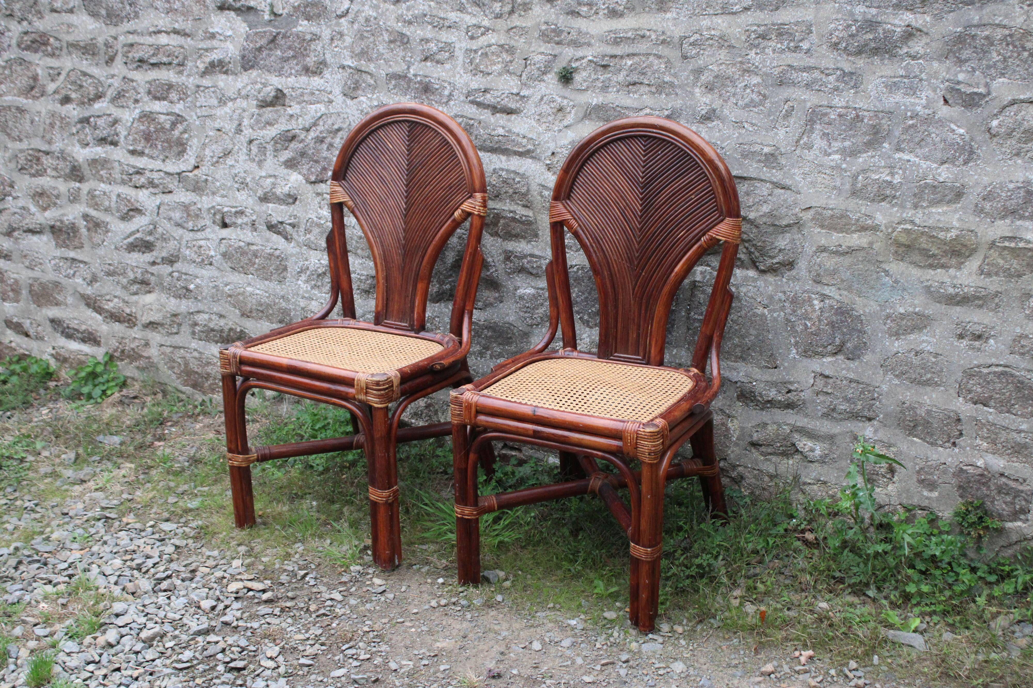Lot de 2 chaises vintage en rotin avec assise cannage