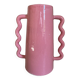 Handmade abstract corrugated handle pink ceramic vase