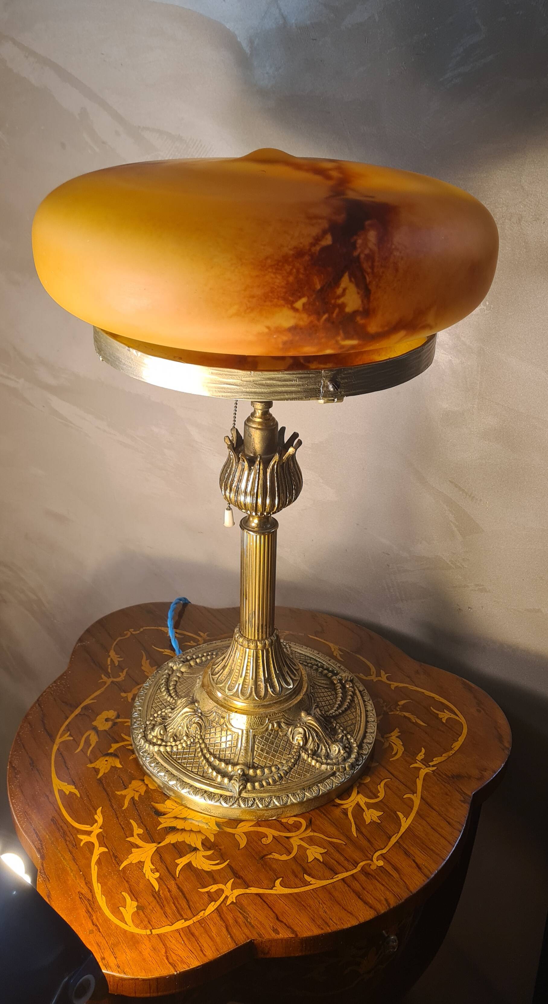 antique solid bronze lamp 51x33x6kg glass paste 1920