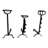 Three wrought iron Hâtiers or Landiers from the 17th-18th century