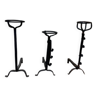 Three wrought iron Hâtiers or Landiers from the 17th-18th century