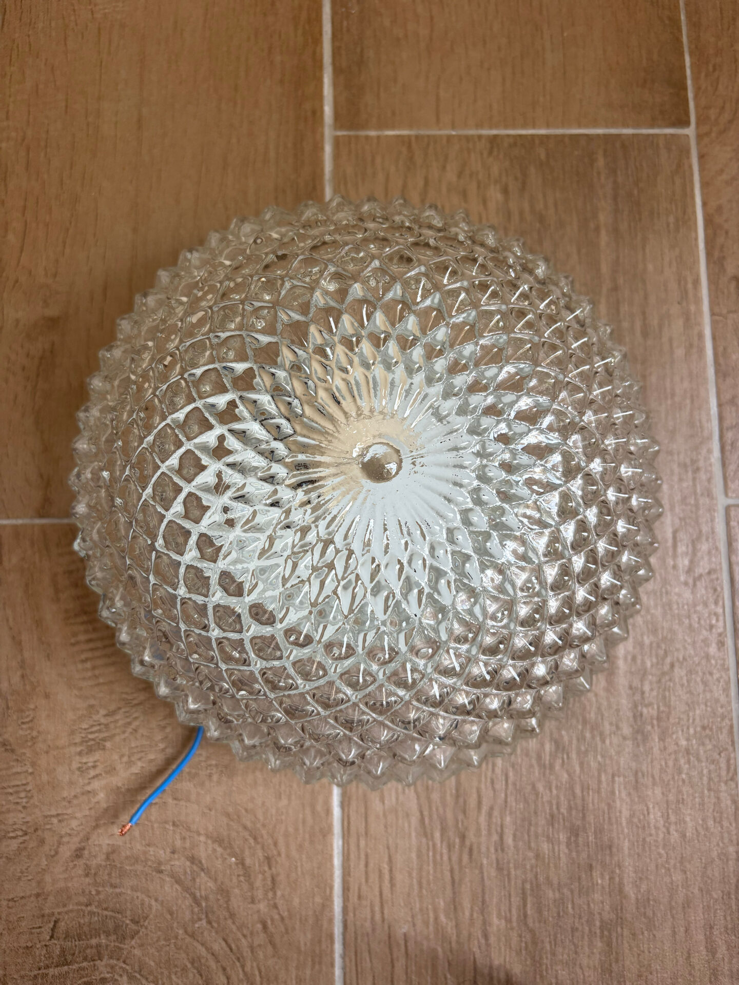 Ceiling light or wall light in moulded glass with diamond point - mid 20th century